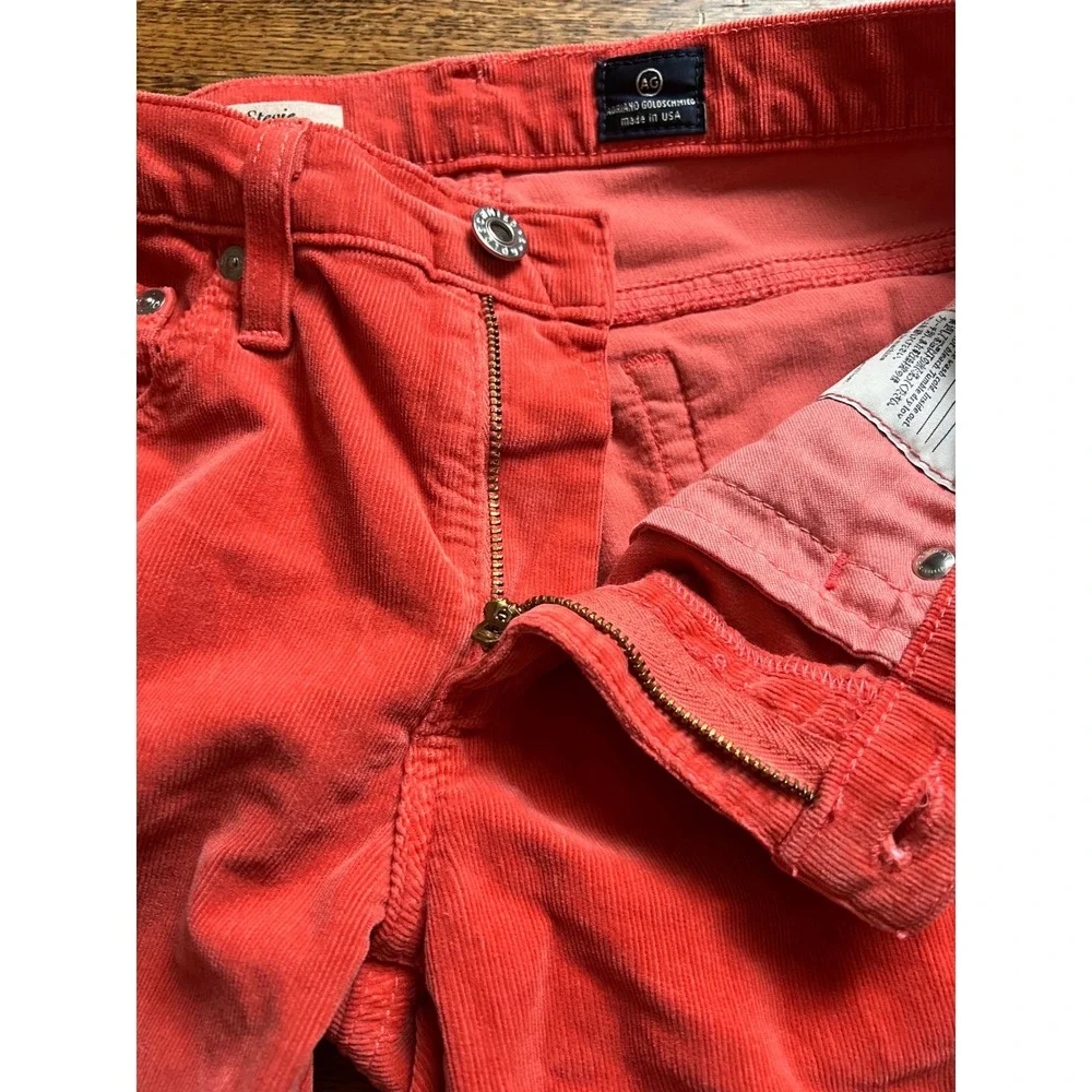 AG Adriano Goldschmied The Stevie Slim Straight Corduroy Pants Coral Red 29R